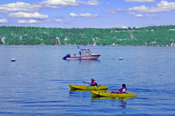 Port Susan Bay's calm waters in front of The Beach House at Tyee make it a popular place for paddle boarders, kayakers, and swimmers.